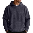 thumbnail image 3 of Mens Knitted Hoodies Oversized Long Sleeve Pullover with Kangaroo Pockets Texture Work Hooded Sweatshirts Big and Tall Gray,L, 3 of 7