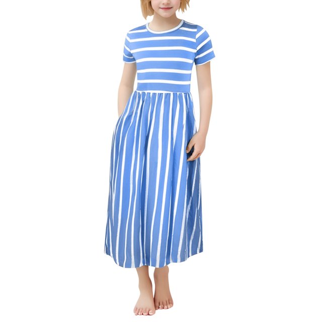 2025 Robes Filles Robes Imprimées Manches Évasées Robe Décontractée Vêtements Robe Robes Taille 1-12 Rayé Courte Rayures Robes Robe&Jupe Tenue Enfants Place Robe Robe Drapeau pour Enfants Robe Rétro pour