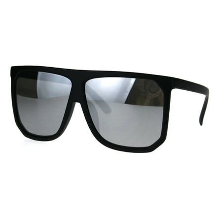 Mobster Flat Top Large Oversize Plastic Retro Sunglasses Black Mirror