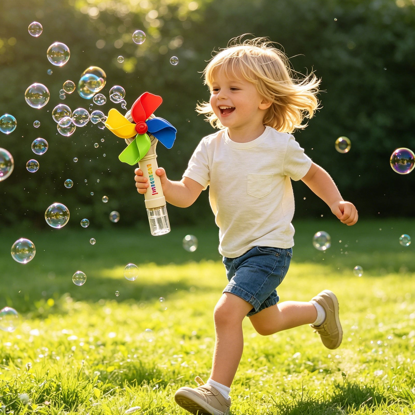 VKLU 2 Pack Windmill Bubble Machine Set, USB Rechargeable Bubble Blower with Colorful Lights, Leak-Proof Handheld Bubble Wand for Outdoor