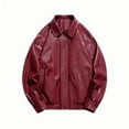 thumbnail image 4 of Maoxin Mens Jacket Man Solid Color Pockets Zipper Lapel Leather Coat Plus Size Jackets for Men Red L, 4 of 4