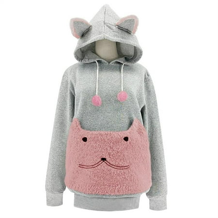 

Aligament Trefoil Womens Summer Tops Cat Sweater Animal Pouch Long Sleeve Hooded Pullover Long Sleeve Dresses Black Corset Top Women Pink S