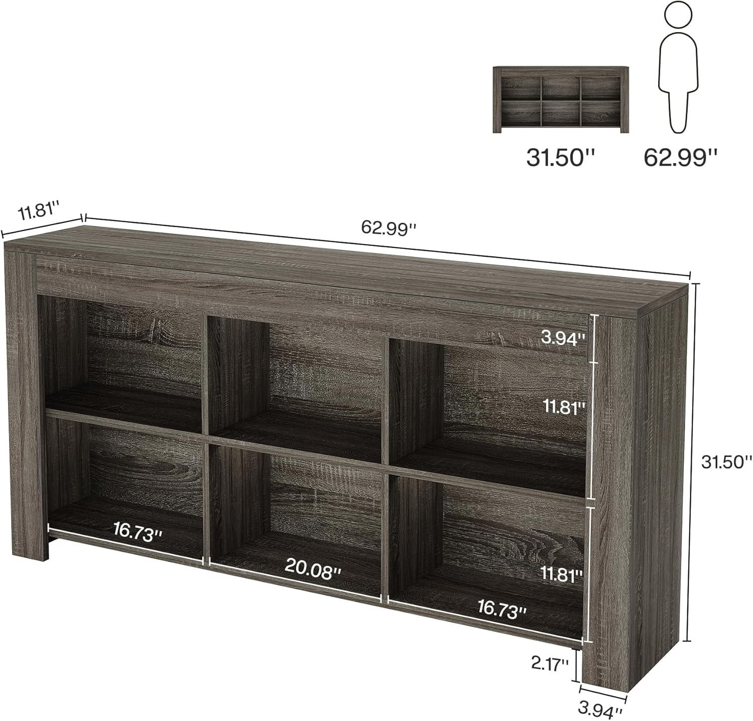 Tribesigns 6-Cube Horizontal Bookshelf – Industrial Low Wide Bookcase for Home Office or Living Room