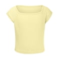 thumbnail image 3 of Landzoo Kids Girls Tops Solid Color Short Sleeve Square Collar Shirt Summer Comfortable Toddler Girls T-Shirt Size 11-12 Years Light Yellow, 3 of 9