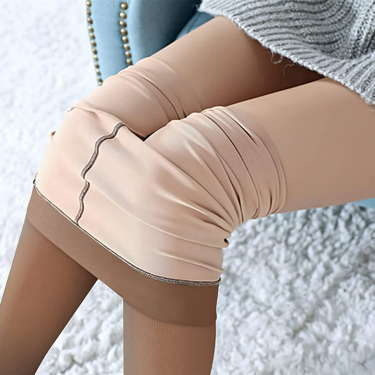 Fleece Lined Tights Women Sheer Fake Translucent Nude Tights Faux  Translucent Winter Thermal Warm High Waisted Leggings
