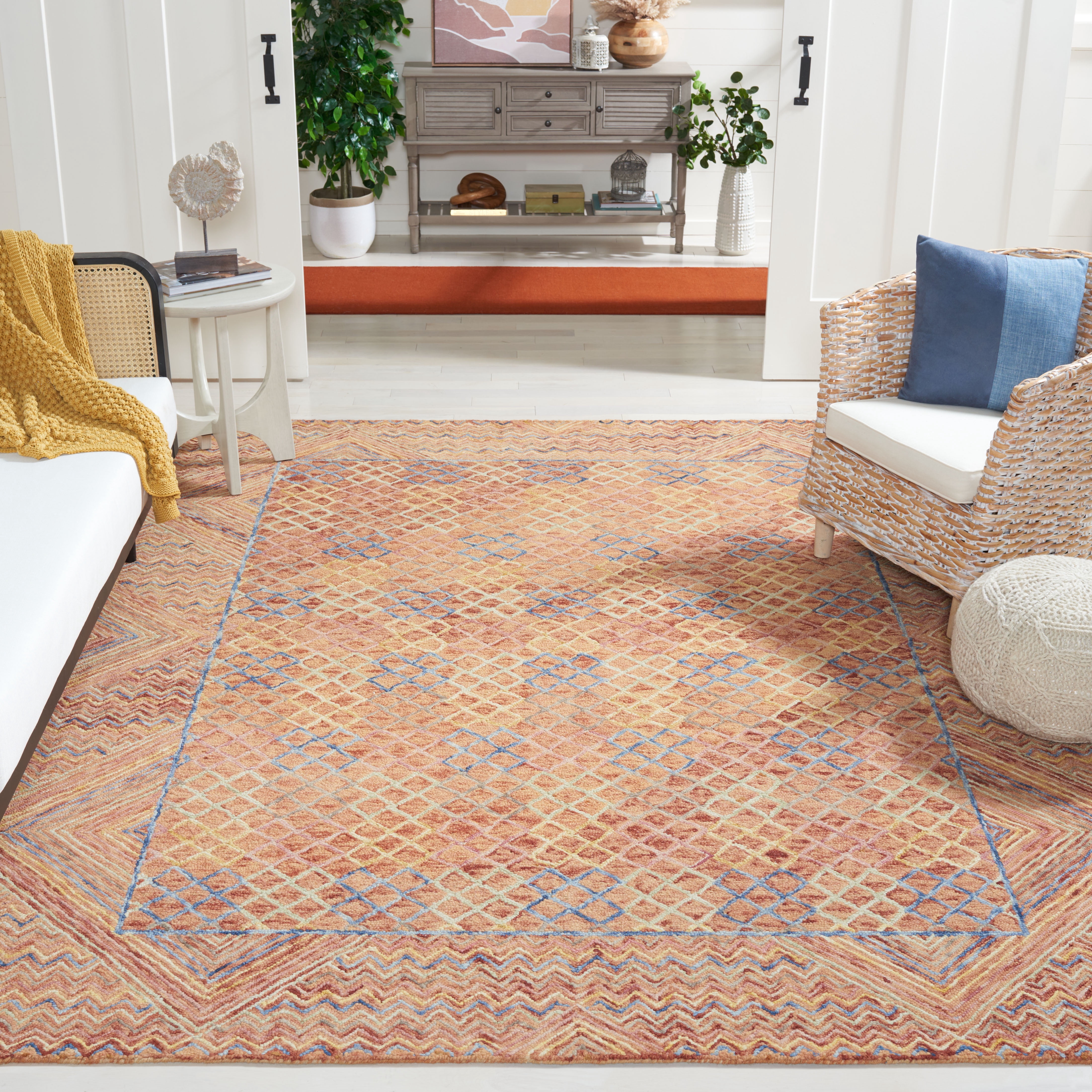SAFAVIEH Aspen Quintella Abstract Geometric Wool Area Rug, Gold/Pink, 9' x 12'