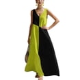 thumbnail image 3 of IFNWSV Maxi Robe, Robe Longue Trapèze Sans Manches à Col en V à Blocs de Couleur, Coupe Ample Évasée Décontractée Style d'Été, Robes d'Été pour Femmes Vert m, 3 of 9