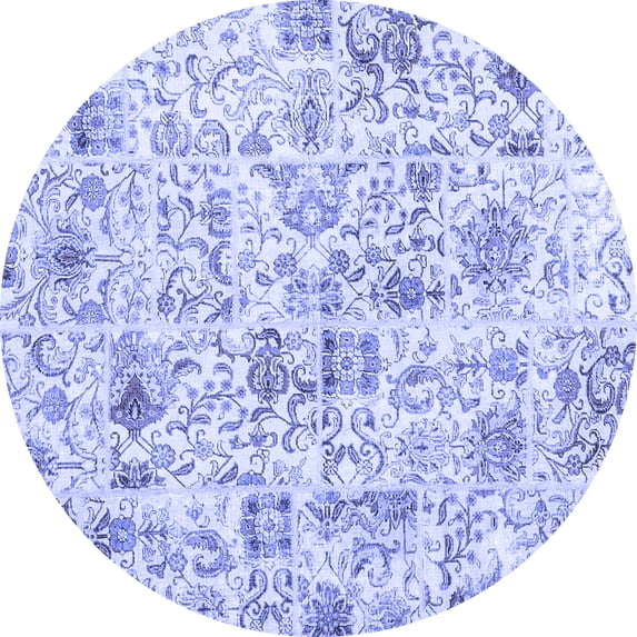Ahgly Company Machine Washable Indoor Round Patchwork Blue Transitional Area Rugs, 5' Round