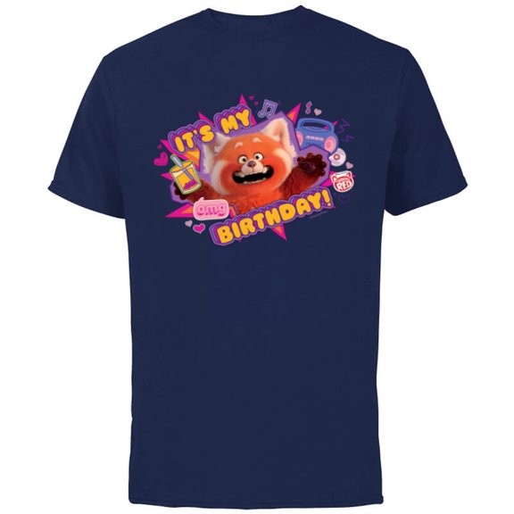 Disney and Pixar’s Turning Red It’s My Birthday Panda Mei - Short Sleeve Cotton T-Shirt for Adults - Customized-Navy