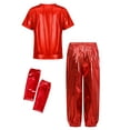 thumbnail image 2 of Haitryli Girls Boys Shiny Metallic Hip Hop Dance Outfits Short Sleeve Tops with Pants Gloves Oversleeve Sets Red 11-12, 2 of 3