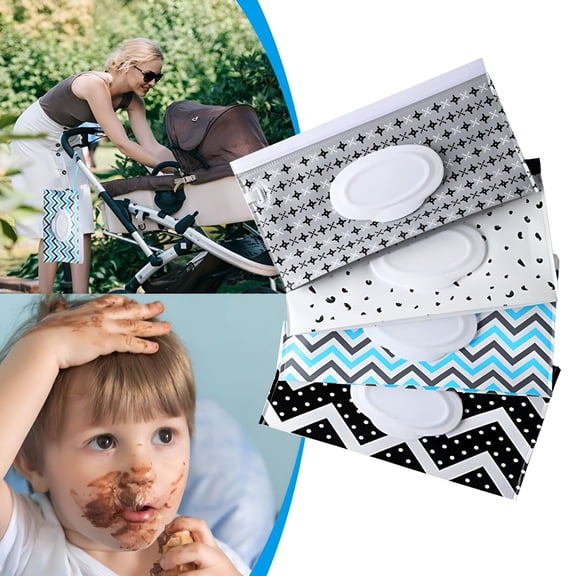 XIBUFE 4 Pack Portable Refillable Baby Wipe Dispenser,Reusable Travel Wet Wipe Pouch