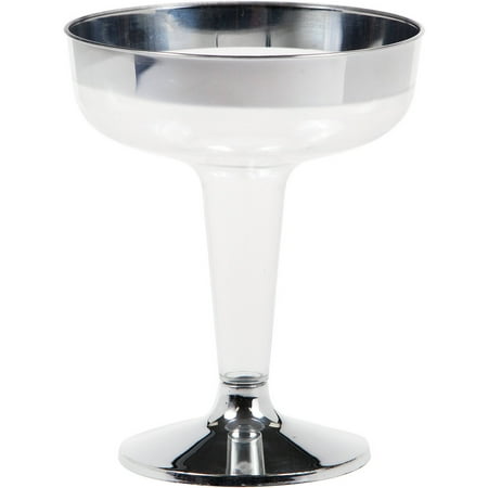 Creative Converting Silver Rimmed Plastic Champagne Glass, 4.5 oz,
