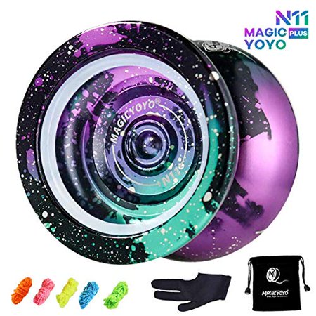 MAGICYOYO Yoyo Professional N11 Unresponsive Pro Yoyos Metal Alloy Aluminum Yoyo 4 Colors Yoyo Toy, Galaxy Yoyo Rainbow, Bonus - 5 Replacement Strings, Glove and Yo-yo Bag