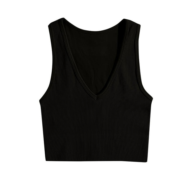 Timegard Débardeurs de Gym pour Femmes Sans Manches Col en V Côtelé Confortable Crop Top Extensible Athlétique Course Yoga