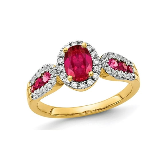 1.31 Carat (Ctw) Natural Ruby Ring in 14K Yellow Gold with Diamonds