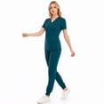 thumbnail image 4 of Xfvqtps Scrub Set for Women Solid Color V-Neck Stretch Scrub Top Elastic Waist Jogger Scrub Pants with Pocket Short Sleeve Working Nursing Uniforms Set Dark Blue, 4 of 10