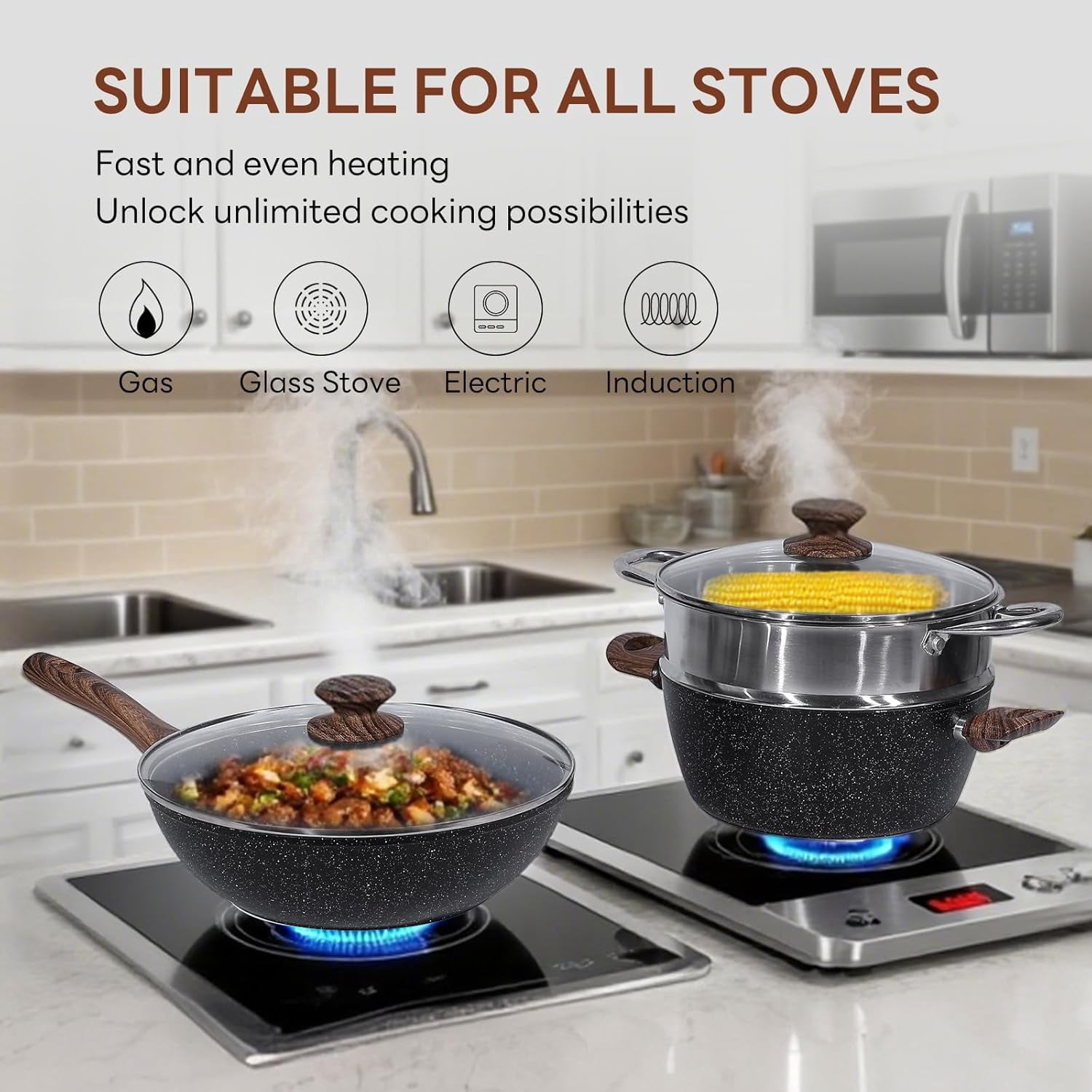 Innerwell Non Stick Granite Induction Cookware Set, 8 Pcs, Stay