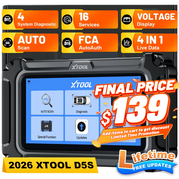 XTOOL D5S OBD2 Scanner Diagnostic Tool Code Reader for Cars & Trucks with 16 Resets, Crank Sensor Relearn, Free Updates