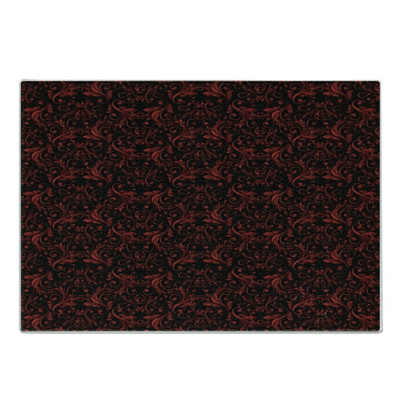 Victorian Cutting Board, Vintage Floral Forms Ivy Swirls Flowers Design Image Print, Decorative Tempered Glass Cutting and Serving Board, Small Size, Charcoal Grey Ruby, by Ambesonne
