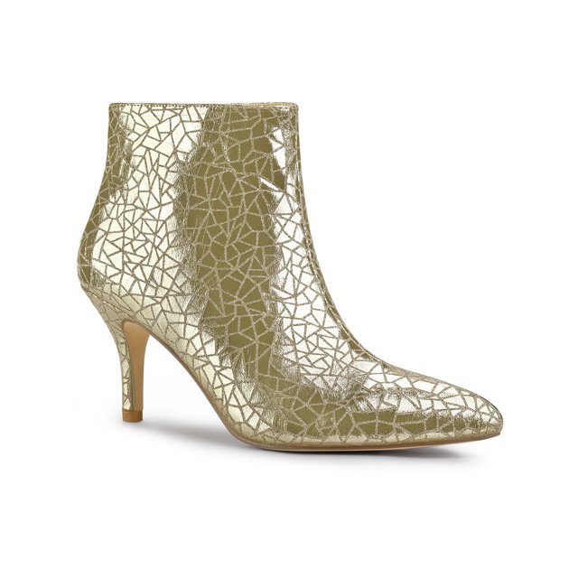 BLISSFUL STEP Women's Glitter Pointed Toe Stiletto Heels Ankle Boot Gold 8
