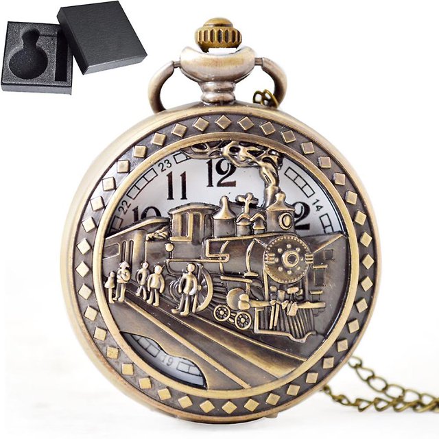 Reloj de bolsillo de cuarzo vintage CHAO steampunk con cadena locomotora