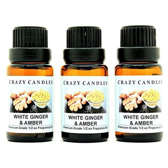 Crazy Candles White Ginger & Amber (Made in USA) 3 Bottles 1/2 FL Oz Each (15ml) Premium Grade Scented Fragrance Oil