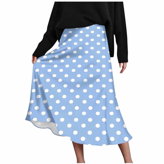 Hurxie Women's Polka Dots Midi Skirt Low Waist Flowy Skirts Sky Blue,S