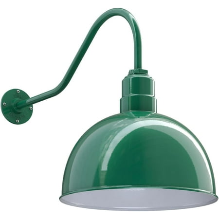 

bzfwm Hollywood Bowl Light | Outdoor Wall Mounted | 15 inch Bowl Dome | 16 inch Gooseneck | Barn Light America | Green Exterior/White Interior