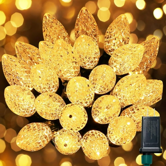 C9 Christmas String Lights, 30FT Warm White Led Xmas Light Outdoor, Waterproof Connectable Strawberry String Lights for Roofline Tree Party Decorations, Green Wire
