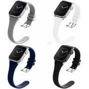 Adepoy 4 Packs Compatible with Apple Watch Bands 38MM 40MM 42MM 44MM for Women Men, Soft Silicone Narrow Slim Replacement Sport Wristbands for iWatch Series 7 6 5 4 3 2 1 SE"