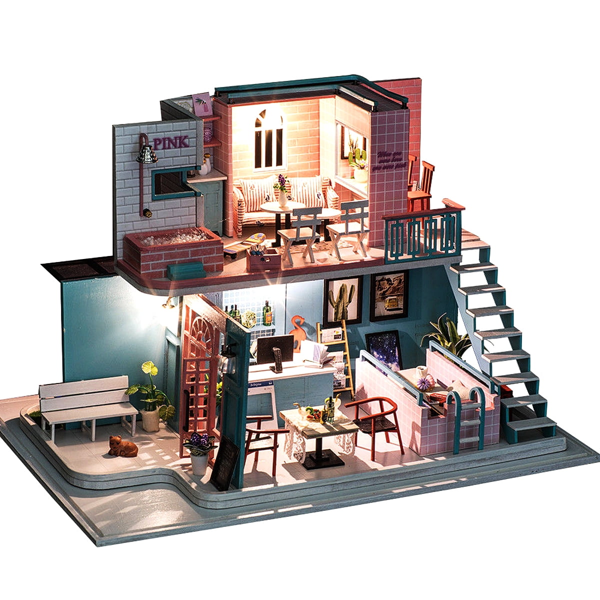 LED Doll House Miniature Furniture DIY 3D Wooden Time Apartment Children Gift