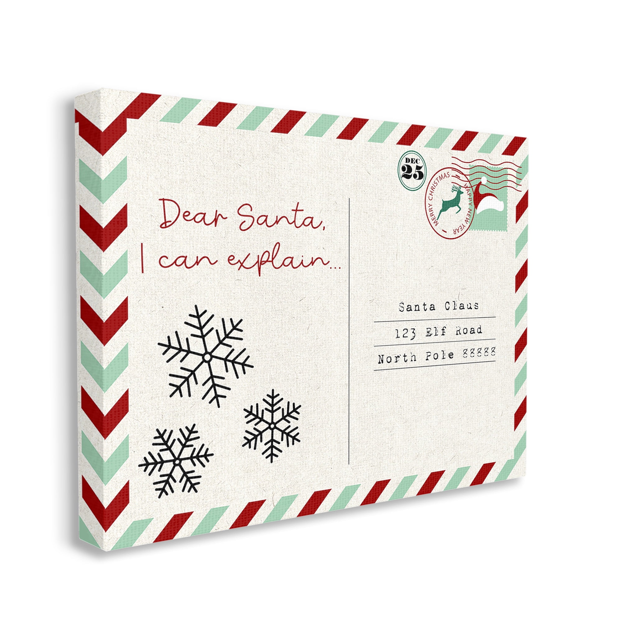 Stupell Industries Dear Santa Postcard Holiday Painting Gallery Wrapped Canvas Art Print Wall Art, 40 x 30