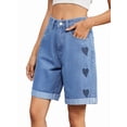 thumbnail image 2 of Women'S High Waist Long Jean Shorts for Women Ripped Distressed Jeans Short Love S, 2 of 9