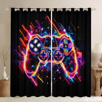 Feelyou Modern Gamepad Lover Curtains Pack of 2 (42x84 Each) for Boys, Video Game Player Curtains Blackout, Neon Stripes Lines Bedroom Curtains, Window Curtains Bedroom Decor