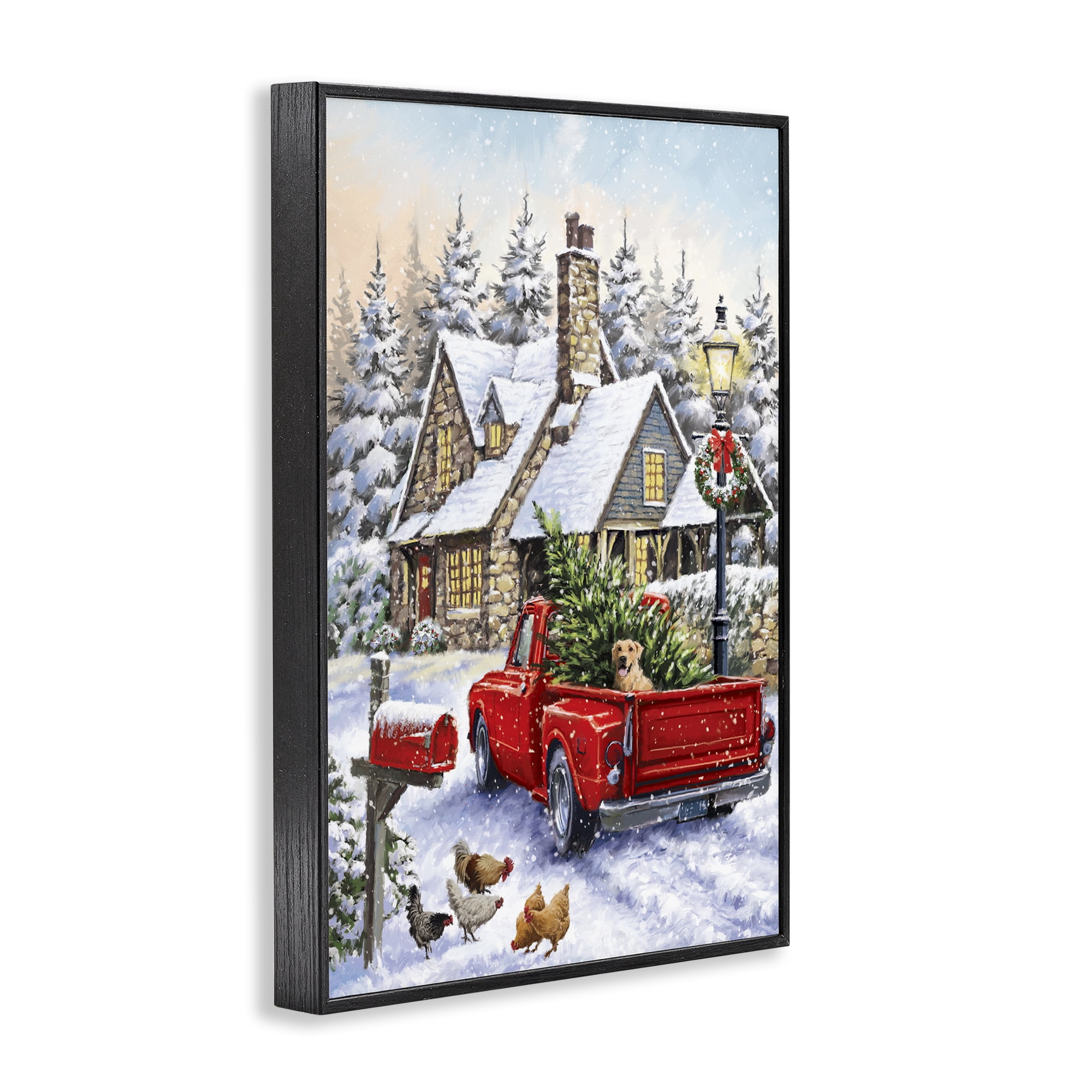 Stupell Industries Rustic Holiday Scene Holiday Painting Black Framed Art Print Wall Art, 12 x 18