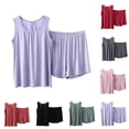 thumbnail image 2 of Tank Tops for Women Gsakboxl Women's Plus‑Size Soft Summer Cotton Sleeveless Tank Top & Shorts Pajama Set Loose Casual Sleepwear For Home And Travel Pink 3XL, 2 of 5