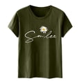 thumbnail image 4 of LUOGENLI T-shirts pour Femmes Motif Tournesol Col Rond Manches Courtes T-shirts Graphiques Vintage Vert Armée G, 4 of 6