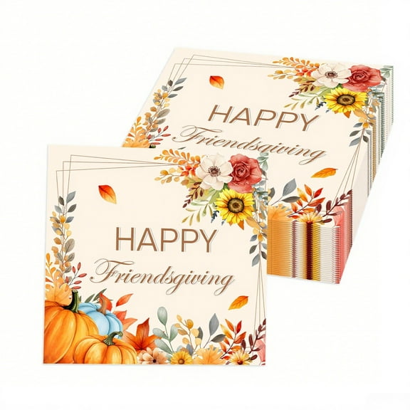 Happy Friendsgiving Napkins Disposable Thanksgiving for Birthday, Party Decoration 60 Pcs