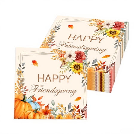 Happy Friendsgiving Napkins Disposable Thanksgiving for Birthday, Party Decoration 60 Pcs