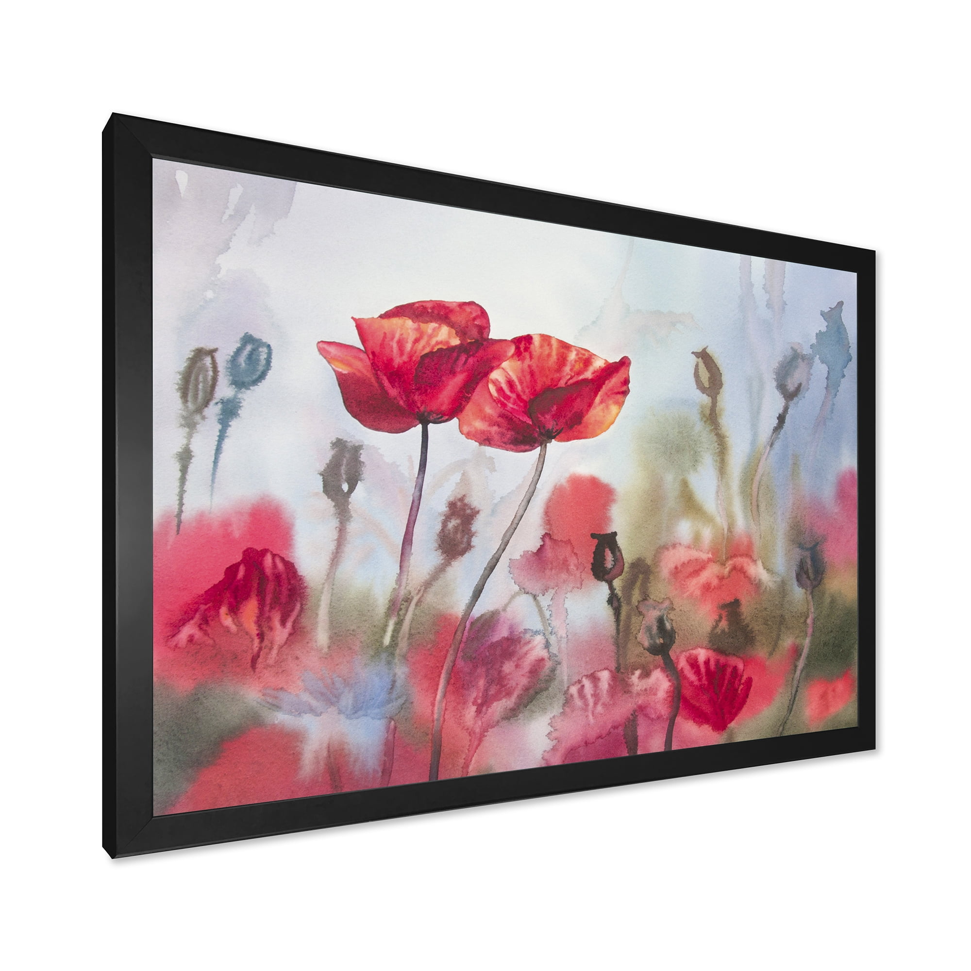 Designart 'Blossoming Red Poppies In The Meadow' Traditional Framed Art Print