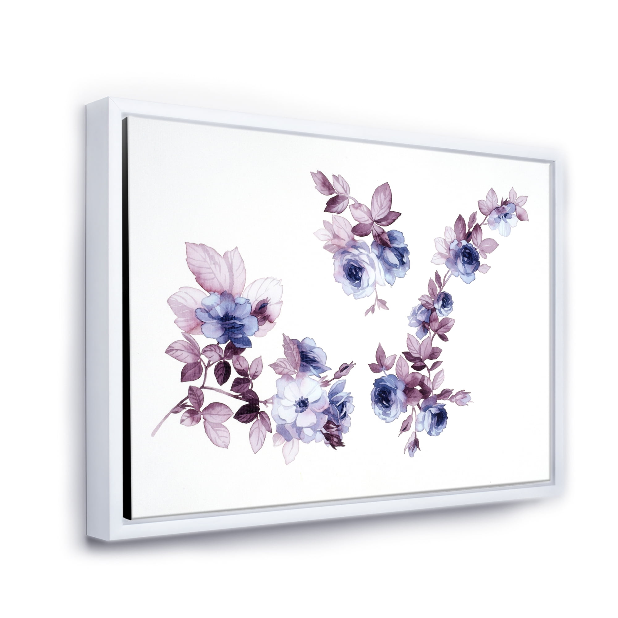 Designart 'Purple Wildflowers On White I' Traditional Framed Canvas Wall Art Print