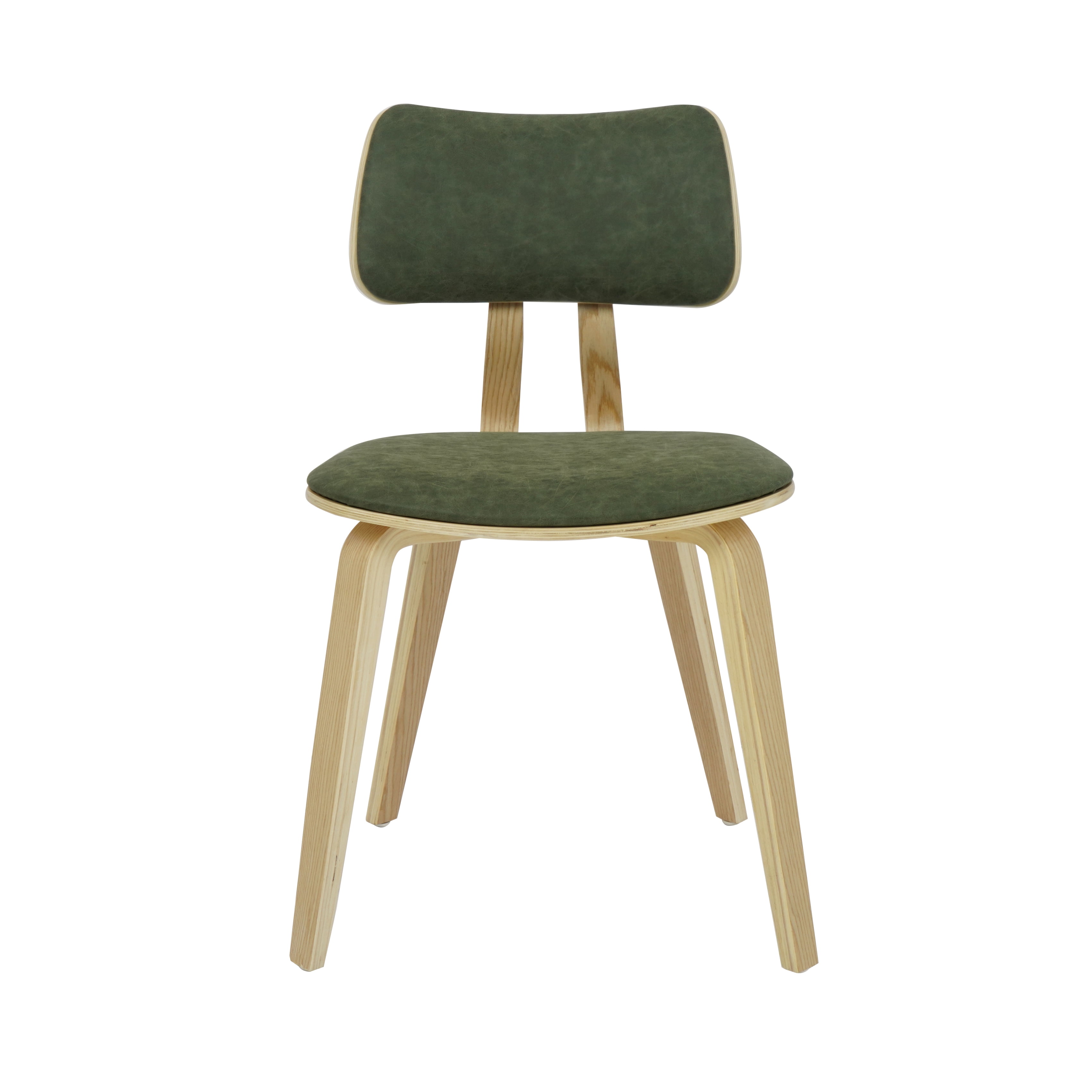Jaguar Vintage Green Curved Back Wood Dining Chair with Faux Leather Seat Set of 3