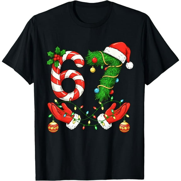 Trending Six Seven Meme Christmas 67 Santa Funny Christmas T-Shirt Shirts
