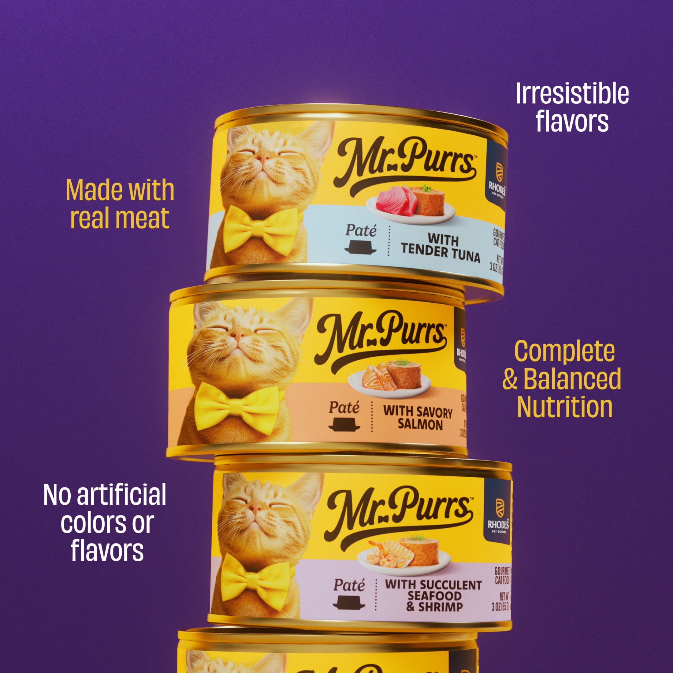 Mr Purrs Seafood Pate Wet Cat Food, 3 oz Can, Pack of 30