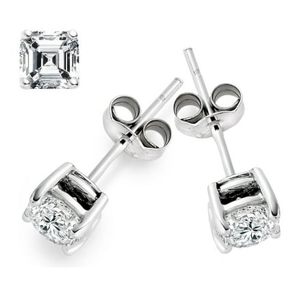 1/2 Diameter Stud - ZilverZoom .925 Sterling Silver Cz Asscher Cut 6mm Diameter Studs Earrings