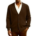 thumbnail image 3 of Havenx Men's V Neck Cardigan Sweater with Buttons Long Sleeve Cardigans Ribbed Knit Collar Outwear Solid Color Soft Comfy Warm Lightweight Casual Coat,Coffee 5XL, 3 of 7