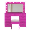 thumbnail image 3 of Zimtown Makeup Vanity Desk with Large Mirror & Charging Station, Vanity Table with 9 Drawers & Visible Glass Top, Bedroom Dressing Table, Pink, 3 of 10