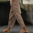 thumbnail image 2 of Fanxing Holiday Deals High Waist Cotton Linen Capris Pants for Women Hollow Out 7/8 Pants Casual Summer Wide Leg Summer Cropped Trousers Brown,XXL, 2 of 7