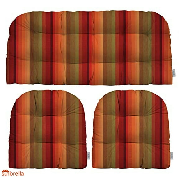 RSH Decor: 3-Piece Wicker Tufted Cushion Set | Standard | Sunbrella Performance Fabric | Astoria Sunset