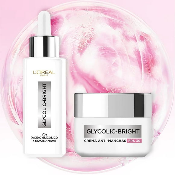 Kit Duo Anti-manchas L'Oréal Paris Glycolic Bright con Ácido Glicólico y Niacinamida